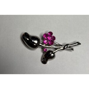 Silver Tone Rosebud Bouquet Brooch Pink Rhinestone Flower Pin 2"